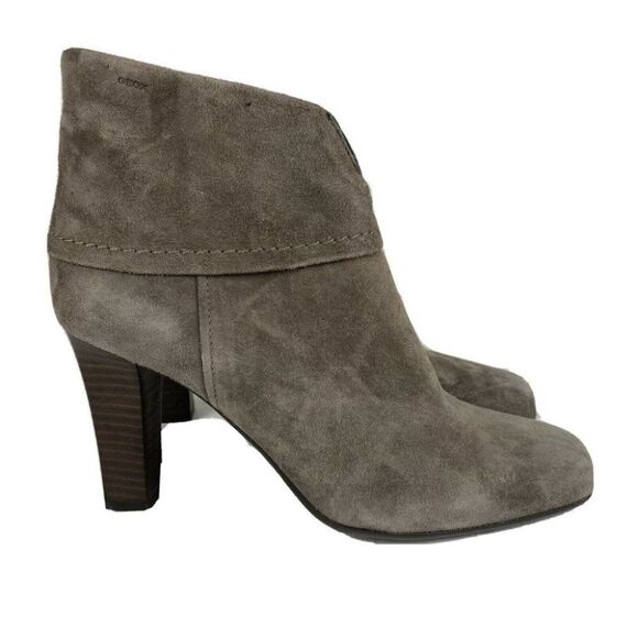 GEOX Ankle Boots Suede Bootie Taupe Size Zip Heels - Picture 1 of 12